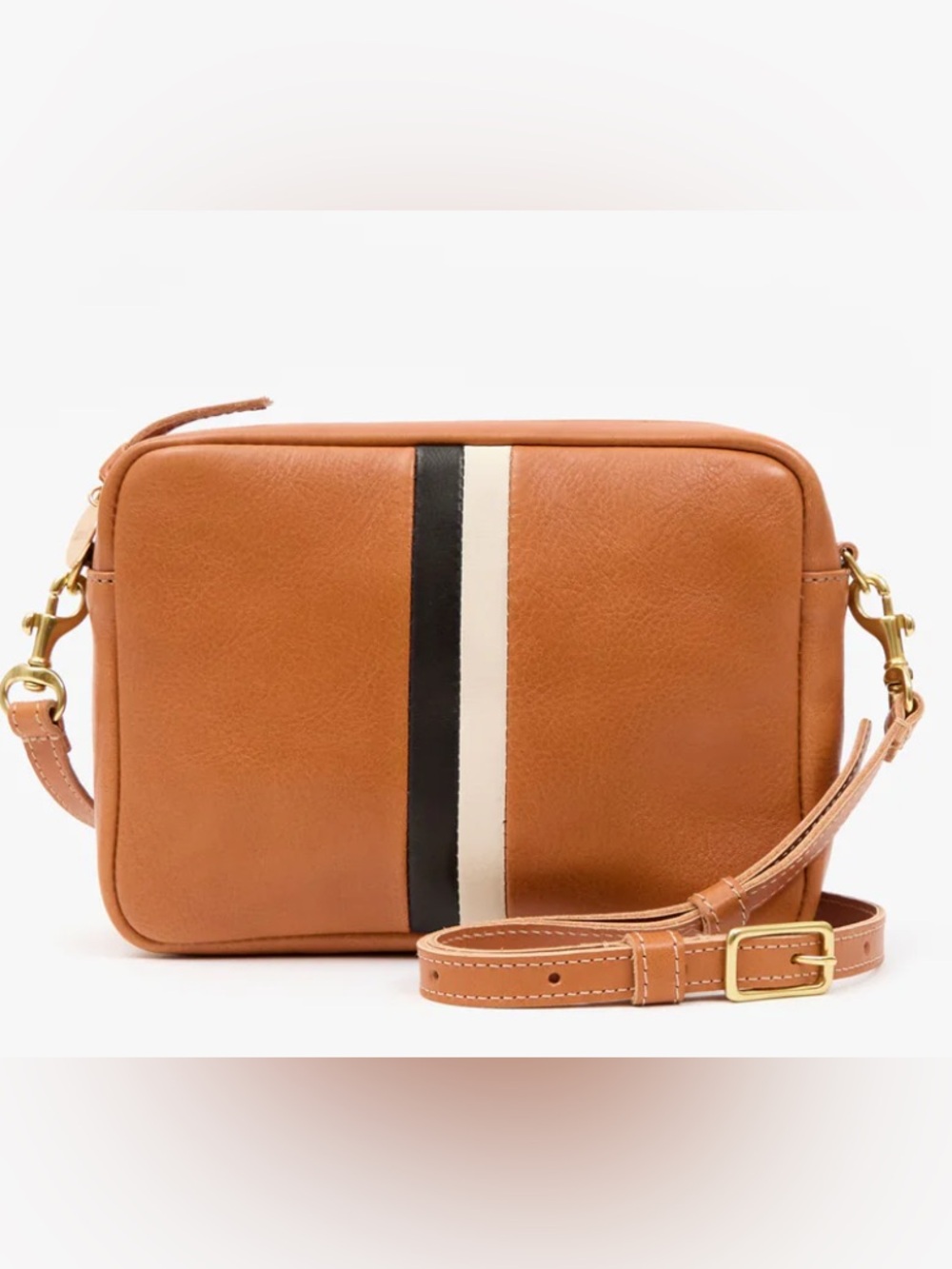 Clare V Midi Sac in Tan with Stripes and Checkered Crossbody Strap - Picture 7 of 12